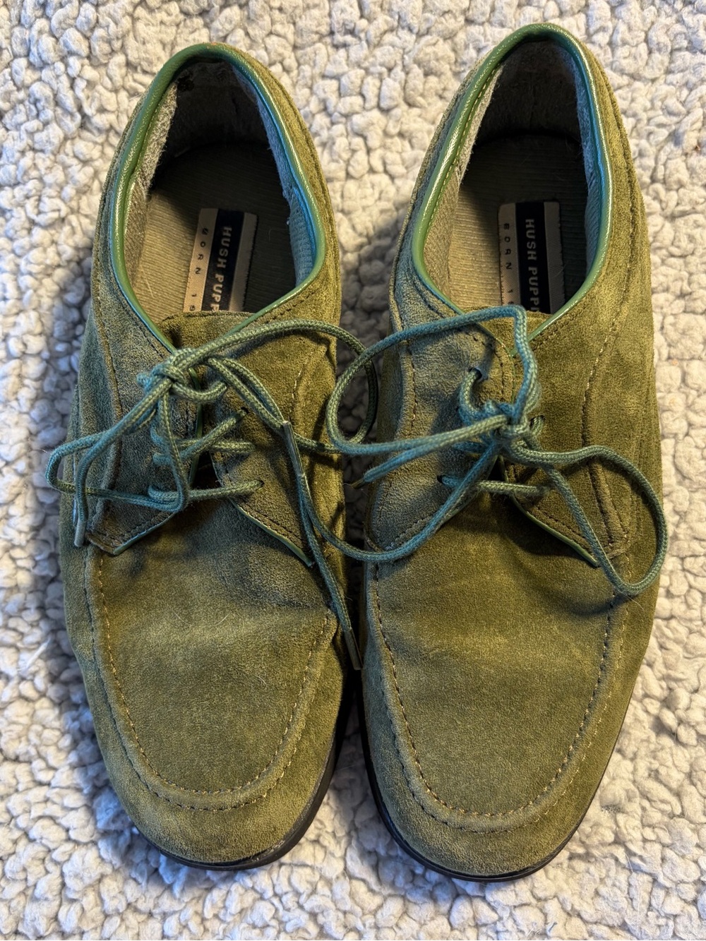 Vintage Hush Puppies Olive Green Suede Oxfords Men's Size 5 / Women's 6.5